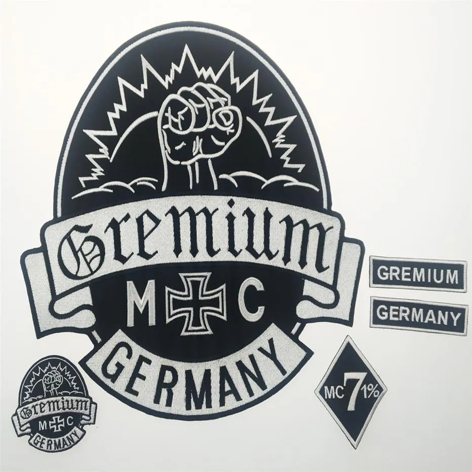GREMIUM Alemania Parches bordados Parche de tamaño de espalda completa para chaqueta Iron On Clothing Biker Vest Patch Rocker Patch 217H