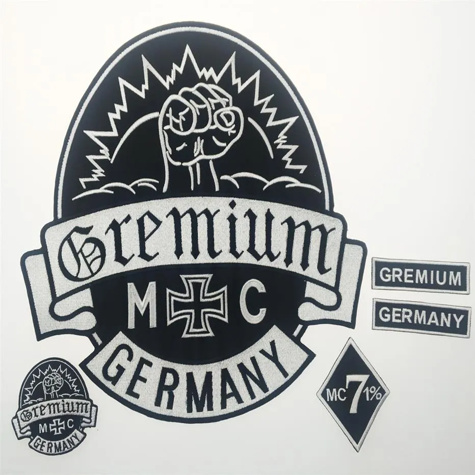 GREMIUM Deutschland bestickte Patches, volle Rückseite, Aufnäher für Jacke, zum Aufbügeln auf Kleidung, Biker-Weste, Rocker-Aufnäher, 217H