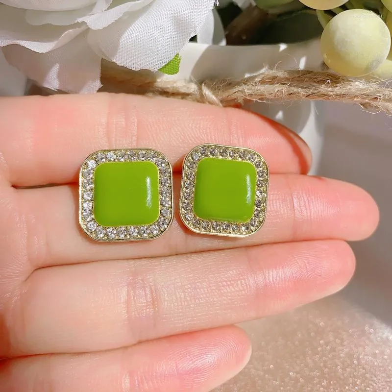 Stud Earrings 2023 Personality Simple Rhinestones Geometric Shea Green Korean Fashion Girl Women's Jewelry Accessories