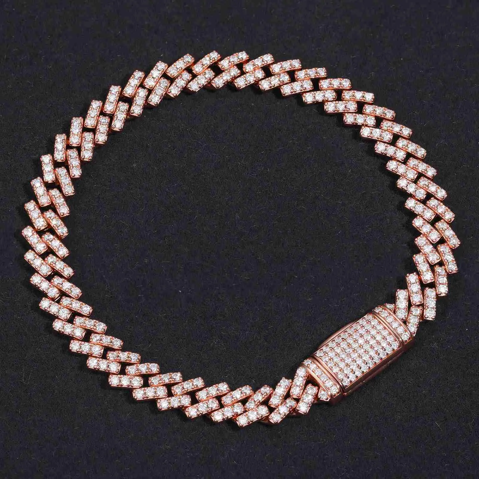 Joias de grife preço barato 8 mm banhado a ouro rosa 925 prata esterlina 1 linha VVS moissanite diamante gelado para fora pulseira de link cubano para homens e mulheres