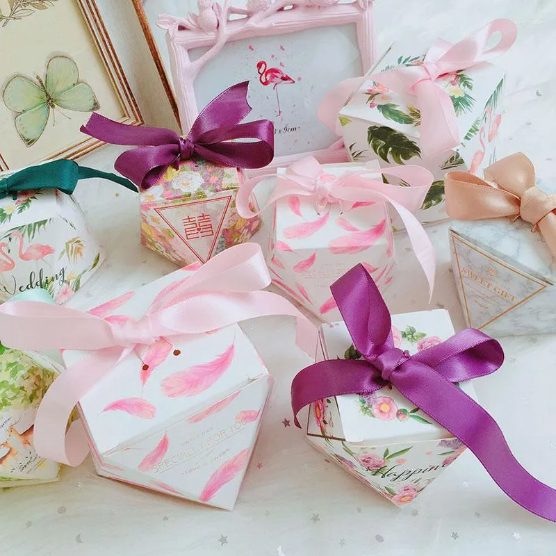 Gift Wrap 10pcs Diamond Shaped Favor Box And Bags Sweet Candy Boxes With Ribbon Wedding Birthday Guests Favors Event