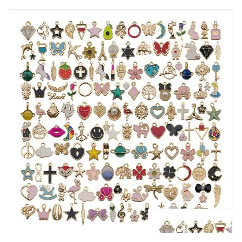 Accessori per cartoni animati Mix 150 pezzi Risultati dei gioielli Bk Gocciolamento di olio Fatti a mano Ciondoli fai da te Ciondolo Fit Orecchino Bracciale Collana Gioielli Fai Dhj8T