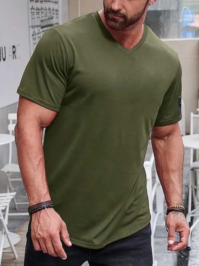 T-shirt da uomo T-shirt tinta unita con scollo a V Manica corta Abbigliamento Abbigliamento Muscle Slim Fit Comfort Grande e alto