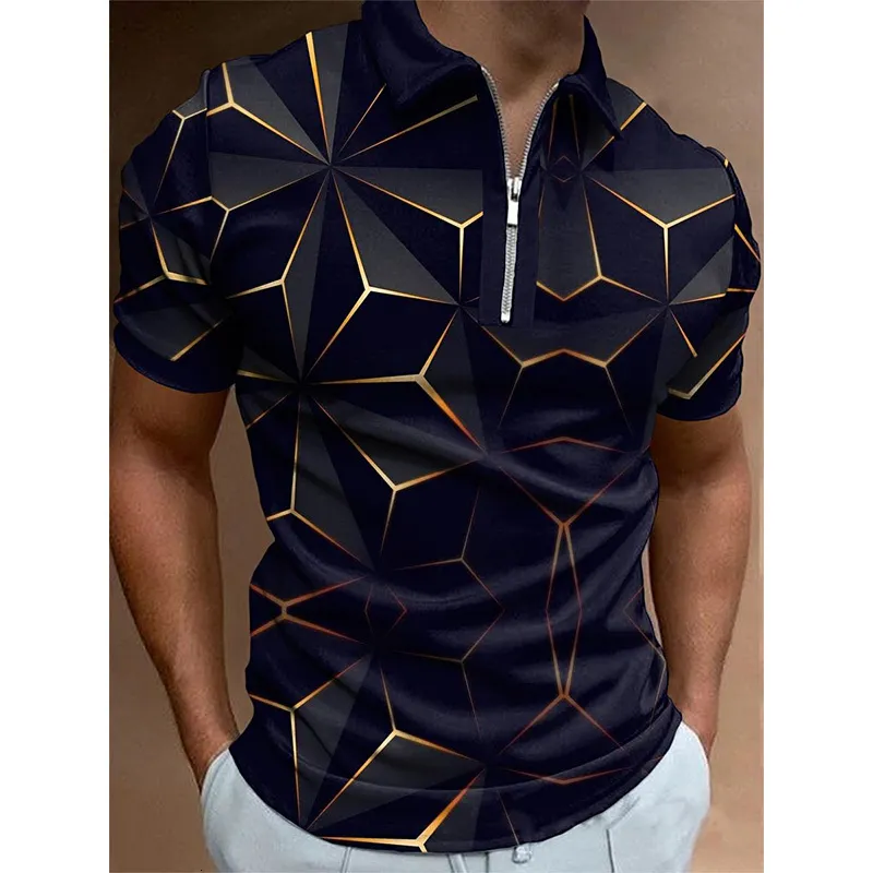 Polos masculinos de verão casual masculino de manga curta com zíper ajuste seco roupas masculinas de alta qualidade golfe lapela tshirt moda streetwear 230704