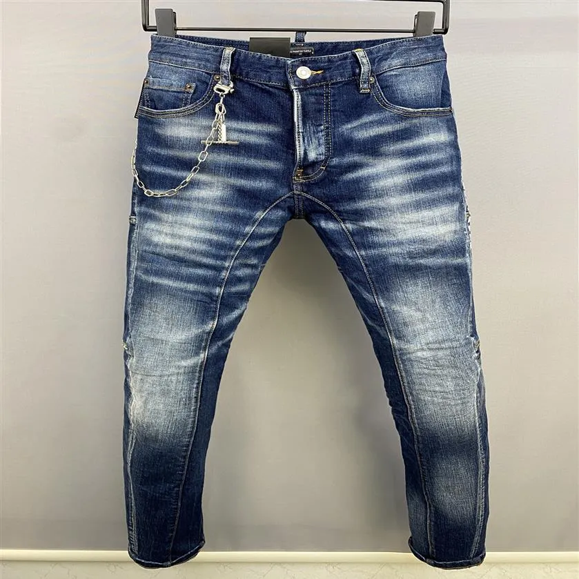 DSQ PHANTOM TURTLE Herren-Jeans, Herren-Luxus-Designer-Jeans, dünn, zerrissen, cooler Typ, lässiges Loch, Denim, modische Marken-Passform, Me196W