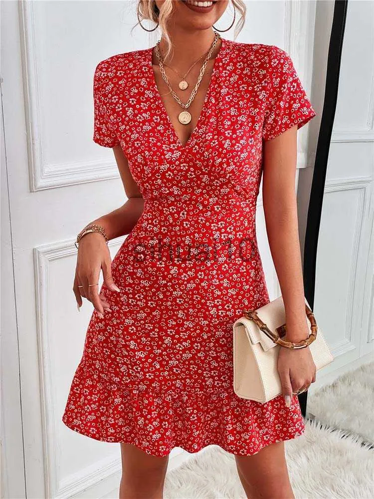 Casual Dresses Summer Short Boho Dress Women V Neck Print Floral Party Dress Ladies Bohemian Flower Mini Dress For Women J230705