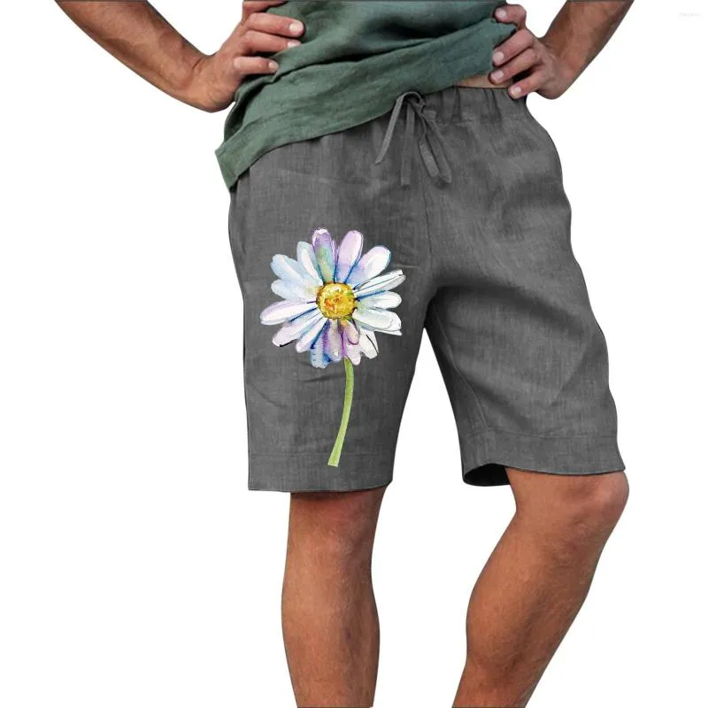 Koşmak Şort Erkekler Moda Gündelik Yaz Çiçek Baskı Çizme Cep Uzun Örgü Erkekler Egzersiz Giysileri