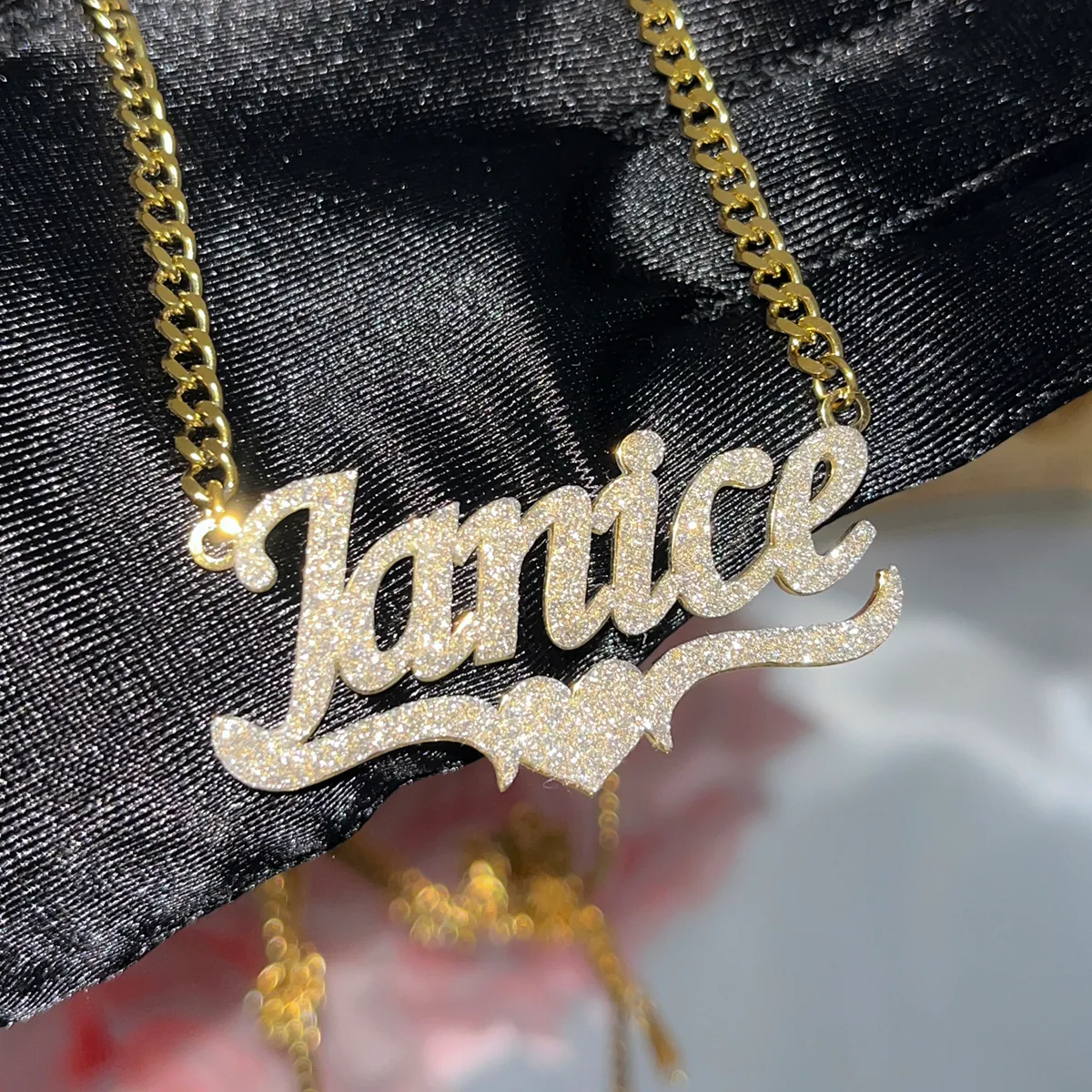 Pendant Necklaces Personalized Name Necklace Customized Shiny Name Necklace Gold Stainless Steel Cuban Chain Necklace Women's Necklace Jewelry Gifts 230704