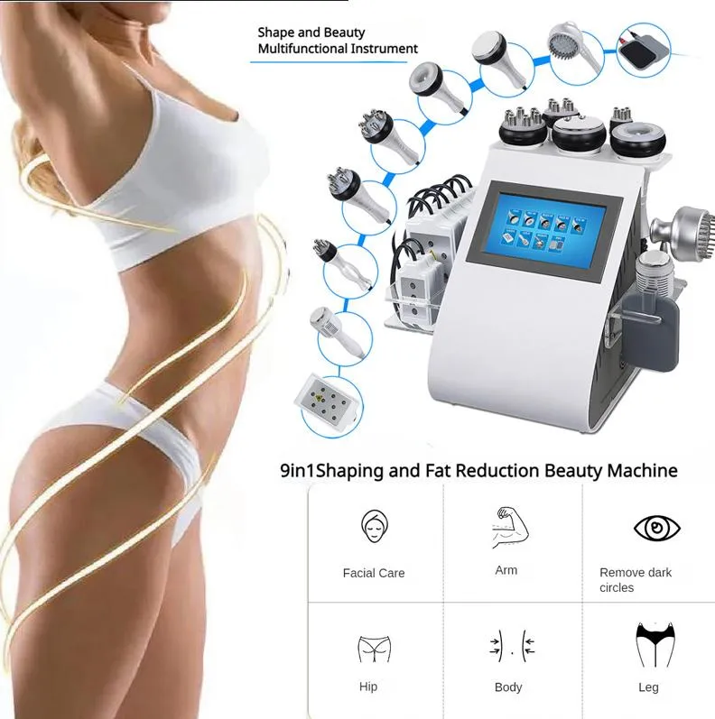 Piccolo multifunzionale 9-in-1 Ultrasuoni a pressione negativa Laser Spaced Fat Blaster 40K Fat Reduction and Shaping EMS RF Beauty Instrument