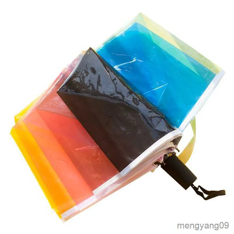 Parasole przezroczysty wiatroodporny parasol kolor tęczy podróże kobiety składane jasne automatyczne parasole przeciwdeszczowe dziewczyna prezenty Parasol R230705