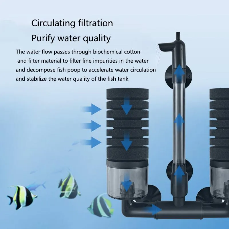 Accessori Filtro acquario nero per acquario per la pompa per aria del serbatoio di pesce Skimmer Biochemical Sponge Filter Filtes Bio Filtri Filtro Acquario