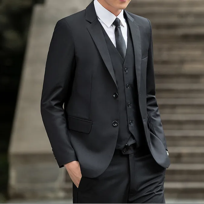 Men's Suits Blazers Customized Suit Business Black Blue Grey Two Button Formal Three Piece Set 230705