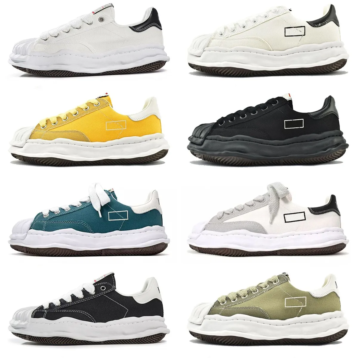 2023 Maison Mihara Yasuhiro Kleid Schuhe Blakey Sohle Canvas Low Toe Cap Herren Damen Luxus Casual Sport Trainer Grün Schwarz Weiß Gelb Outdoor Sneakers