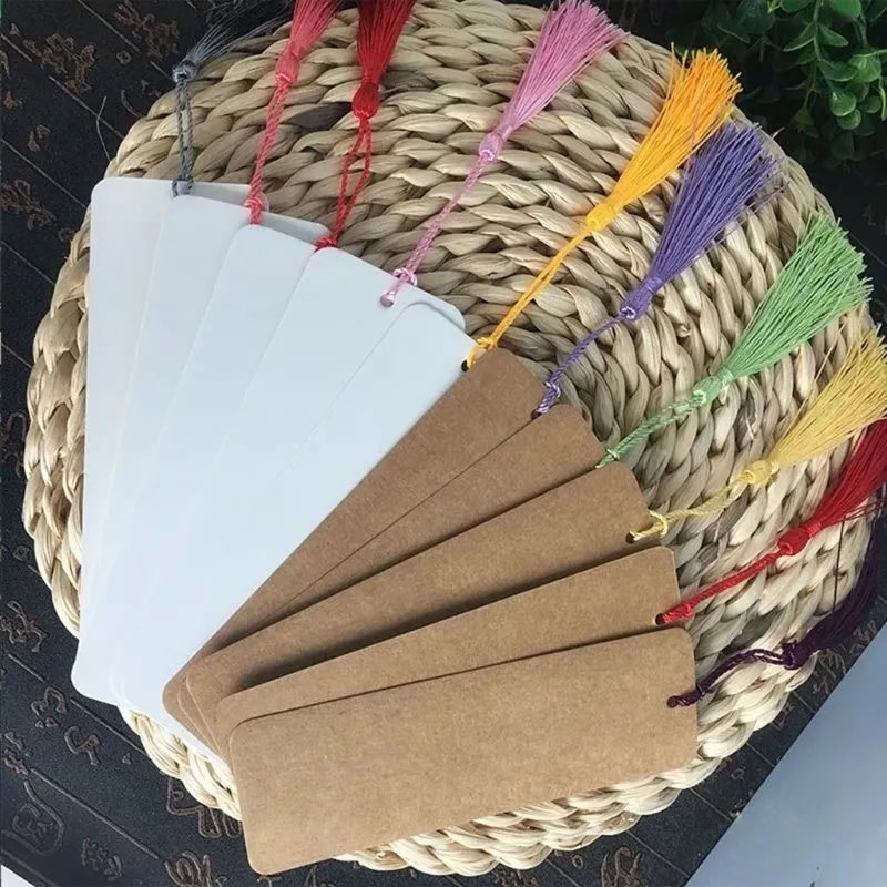 100 Pack Blank Color Cardstock Bookmarks With 100 Colorful Tassels...