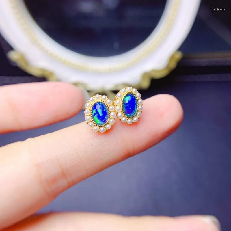 Bengelen oorbellen natuurlijke blauwe opaal vrouwen zilver 925 bruiloft eenvoudige edelsteen 4x6mm sterling sieraden
