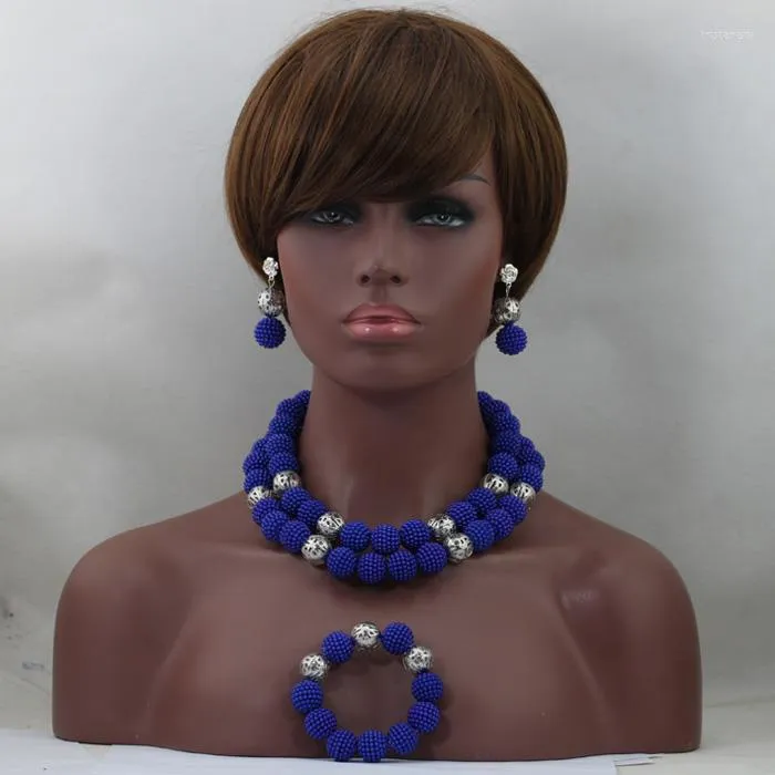 Collier boucles d'oreilles ensemble S! élégant bleu Royal perles boules africain argent plaqué fête bijoux cadeau livraison ShipABL782
