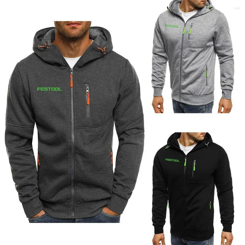 Moletons masculinos 2023 Festool Tools Tracksuit Jaquetas com capuz Casual Zipper Sweatshirts Moda Casacos Roupas Masculinas Soltas