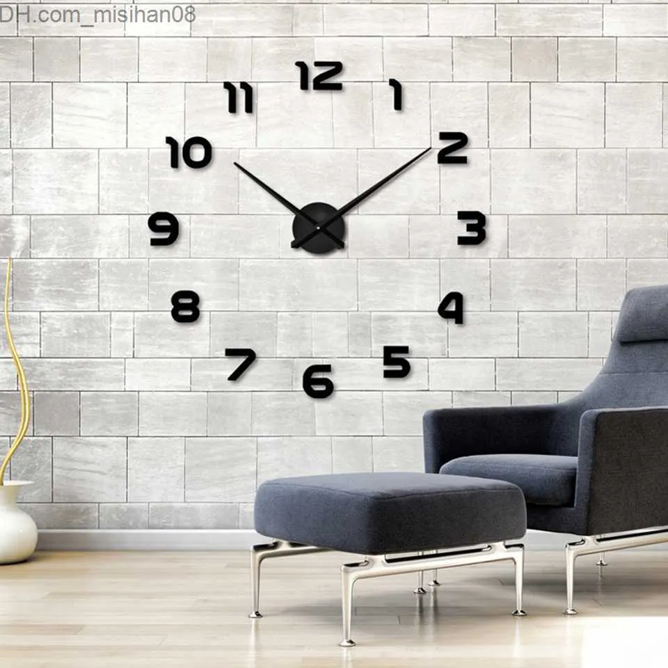 Wandklokken Hot Koop 3D DIY Wandklok Modern Design Saat Reloj De Pared Metal Art Klok Woonkamer Acryl Spiegel Horloge Horloge Murale Z230705