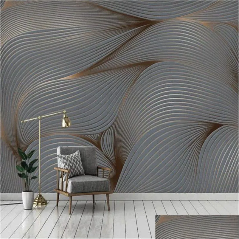 Fonds d'écran 3D Mural Papier Peint Géométrique Lignes Abstraites Salon Chambre Fond Décoration Murale Étanche Antifoing Drop Deli Dhpwm