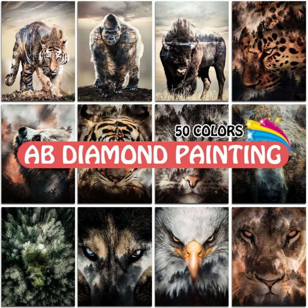 Gordijnen Diamond Painting Ab Animal Tiger Leopard Eagle Full Drill Orangutan Snake Borduurkruis 5d Mozaïek Decor Home Decor