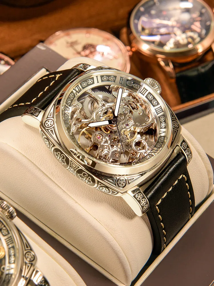 Engraved Mens Watch Fully Automatic Hollow Fashion Mechanical