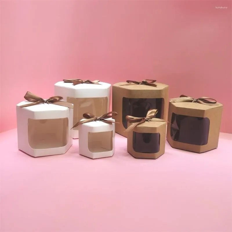 Sacchetti di carta da imballaggio per scatole da torta con confezione regalo con finestra in PVC trasparente La ragazza di compleanno presenta il nastro Kraft dei dolci