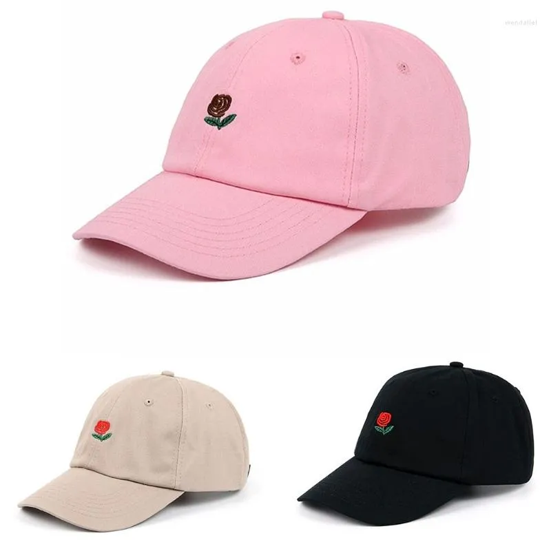 Boinas Rosa bordado papá sombrero mujeres hombres lindo ajustable algodón Floral gorra de béisbol