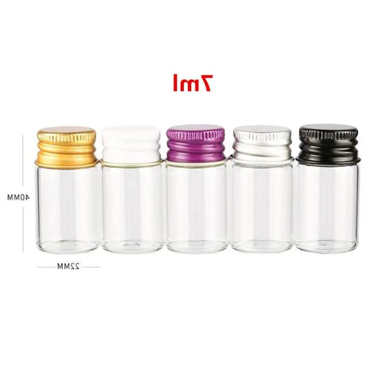 Mini fiale di vetro trasparente da 7 ml con tappo a vite in alluminio (22 * 40 mm) Bottiglie per campioni di olio essenziale Spedizione veloce F2378 Gcqxp