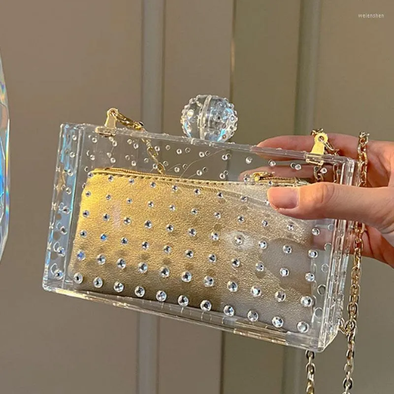 イブニングバッグ高級キャンディーカラー透明アクリル女性バッグダイヤモンドボックスファッションハンドクロスボディ小さな正方形