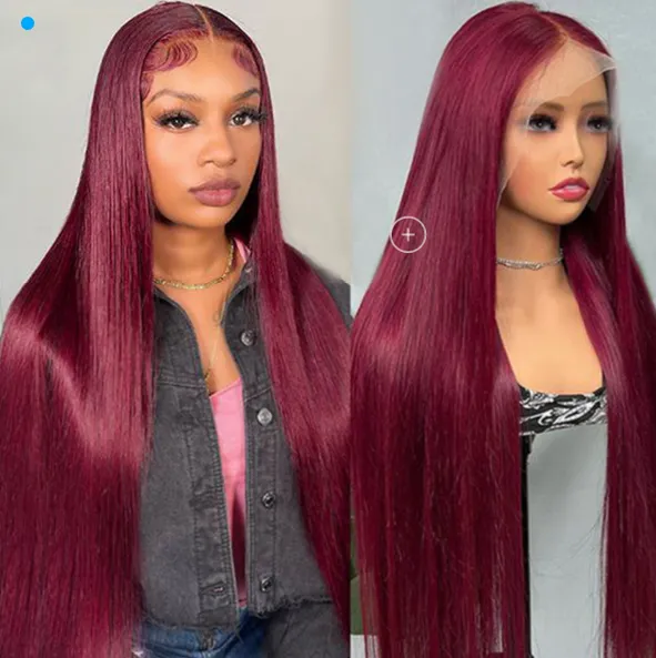 99J burgundy wig شفاف عظم مستقيم 13x6 HD الدانتيل الأمامي شعر بشرة بشرية