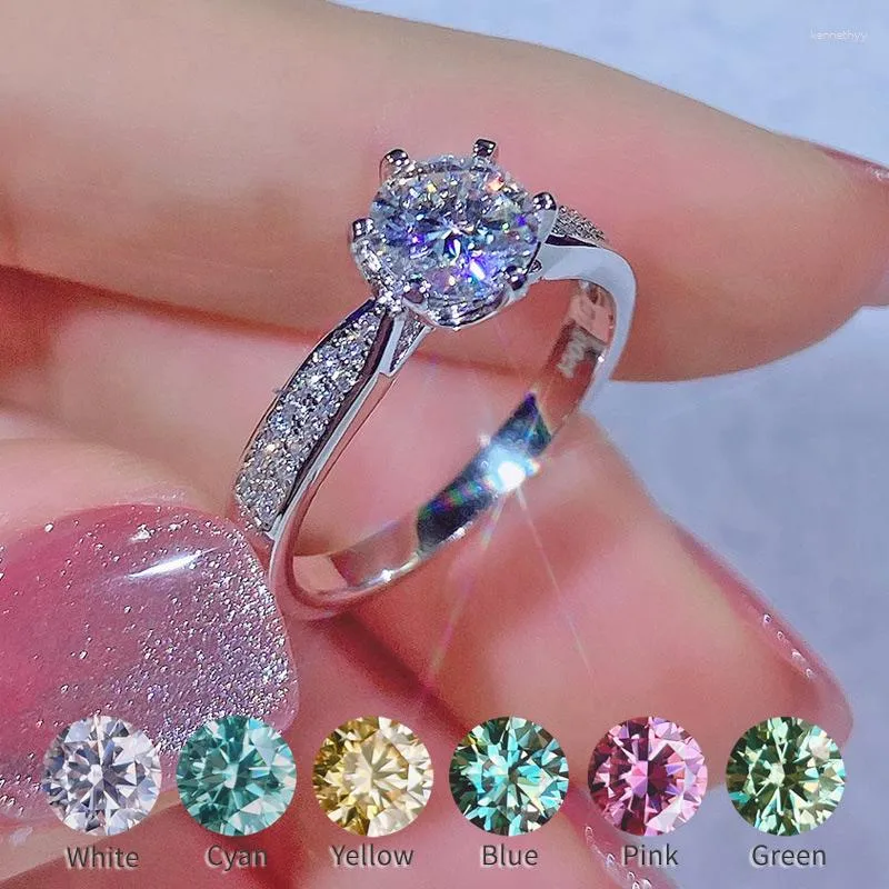 Küme halkaları toptan moissanit yüzüğü 6.5-8mm 1ct 2ct renk mavi pembe sarı yeşil camgöbeği S925 gümüş takılar gevşek elmas taş