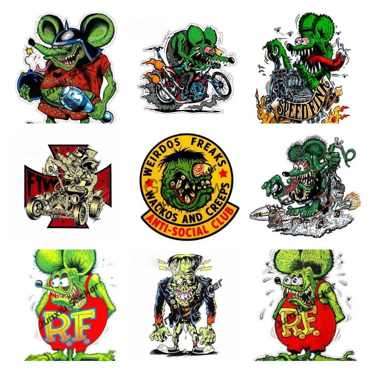 Adesivi per auto Creativo Rat Fink Frankenstein Adesivi per auto moto Personalità Paraurti Camper Camion Impermeabile Veicolo Decal Decor PVC13x9cm x0705