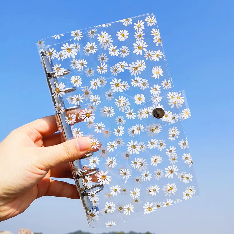 Blocos de notas Caderno A6 Little Daisy Pasta de arquivo transparente com 6 anéis Pasta de arquivo com folhas soltas Material de escritório escolar Kawaii 230704