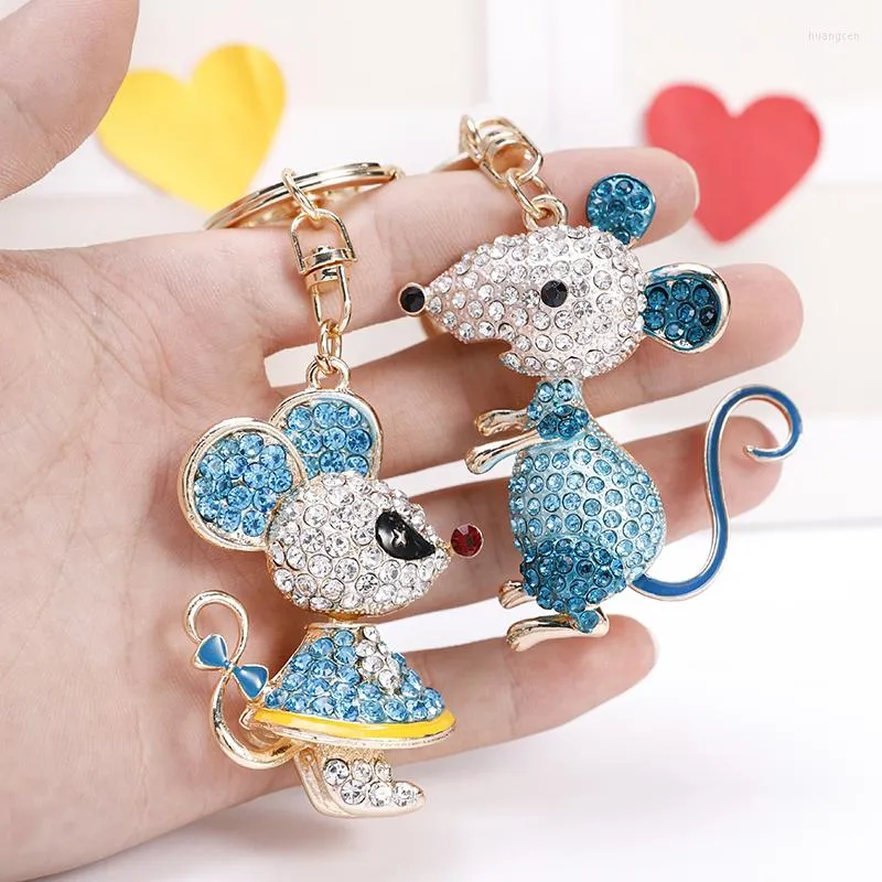 Keychains EASYA 2 Styles Lovely Mouse Keychain Full Crystal Animal Keyring Holders Women Bag Accessories Car Key Chain Jewelry