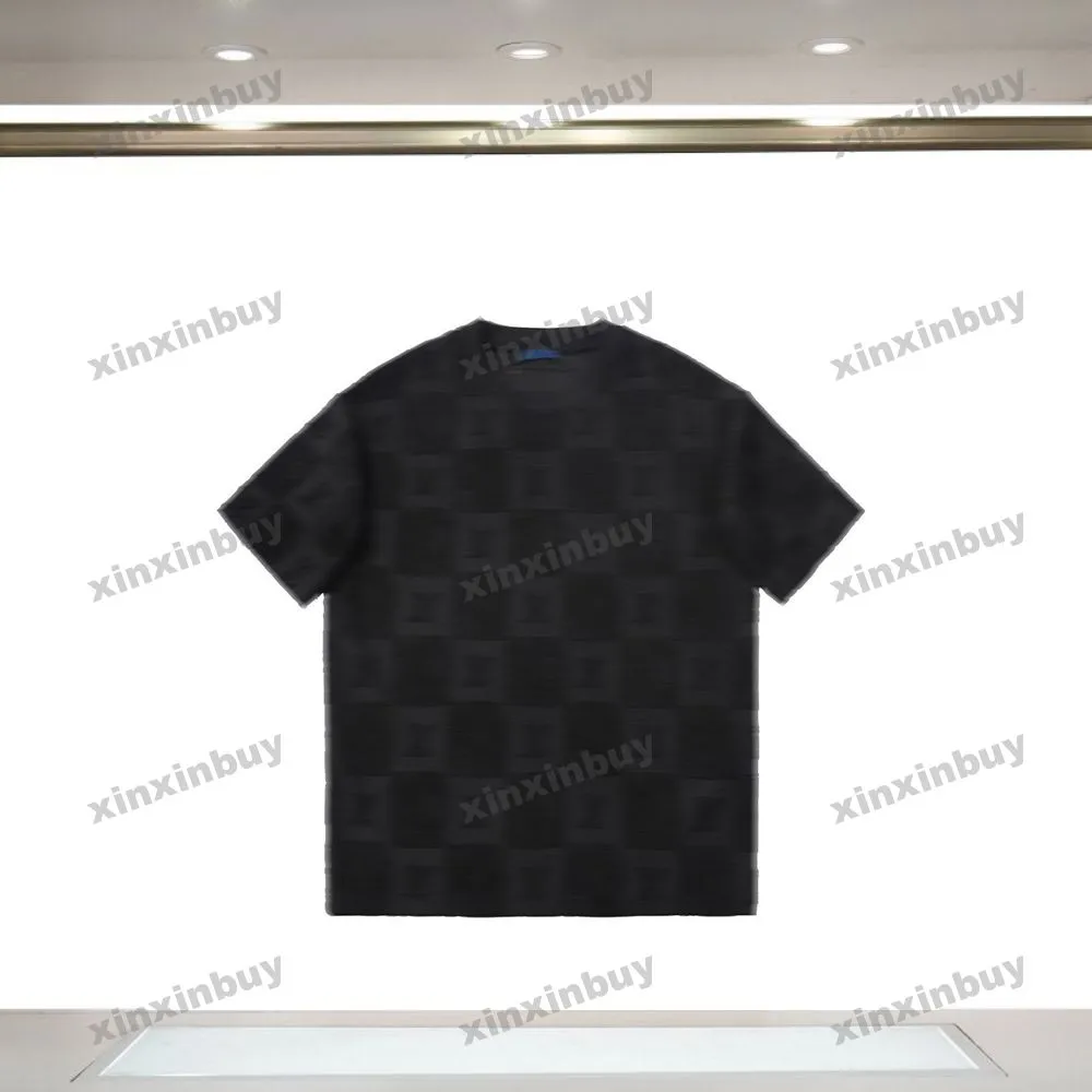 xinxinbuy Men designer Tee t shirt 23ss Paris plaid Towel fabric pattern short sleeve cotton women white black S-2XL