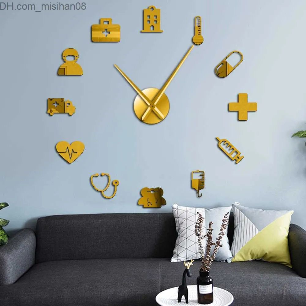 Wall Clocks Medicine Heath Care Ambulance Medical Tools Large DIY Wall Clock Acrylic Mirror Effect Wall Stickers Hospital Clinic Decor Watch 210309 Z230705