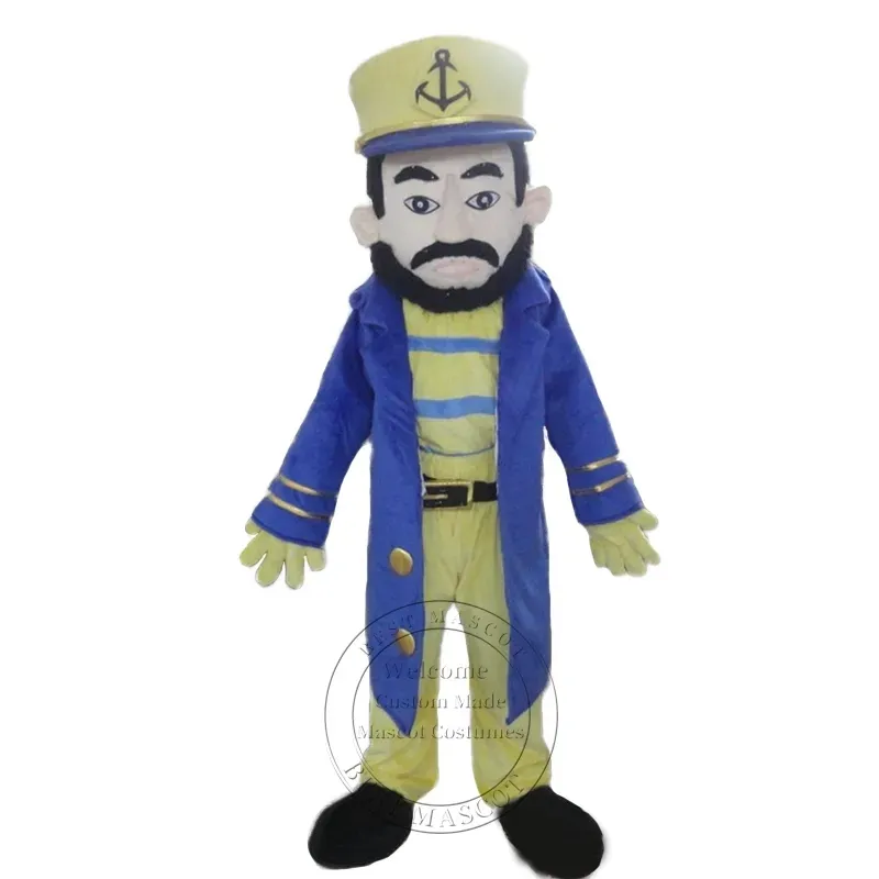 Disfraz de mascota de capitán barbudo con figura 100% real, ropa de dibujos animados