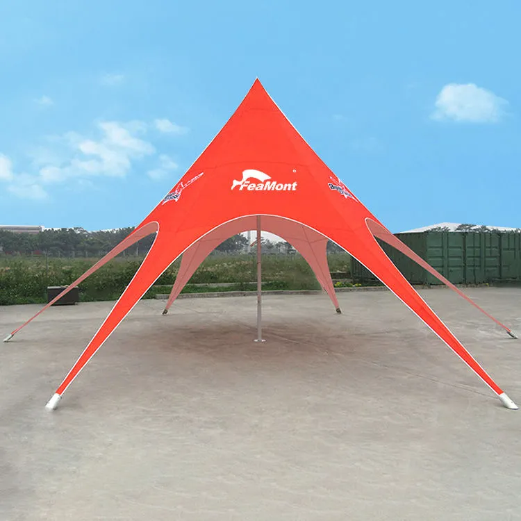 Изготовленная на заказ уличная распродажа на 10 человек, летняя навес для мероприятий, растягивающаяся палатка в форме звезды, пляжная солнцезащитная палатка для продажи с печатью