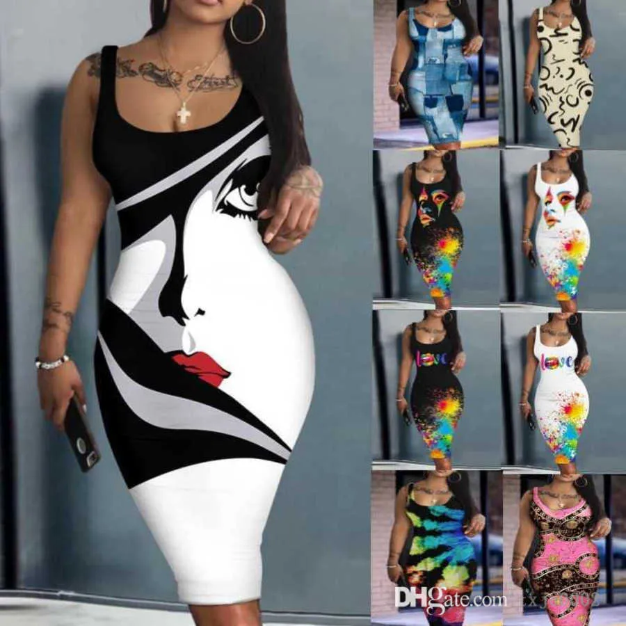 2023 Vestido Estilista Feminino Vestidos Casuais Tendência Da Moda Estampado Slim Saias Bodycon One Step Plus Size 3XL