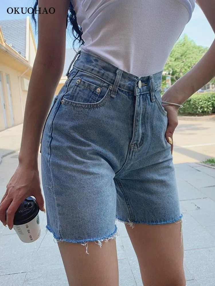 Leggings hög midja smala denim shorts Bermuda baggy smal kvinna ny mode tassel tight fempoint denim shorts tvättad sexig kvinnlig sommar