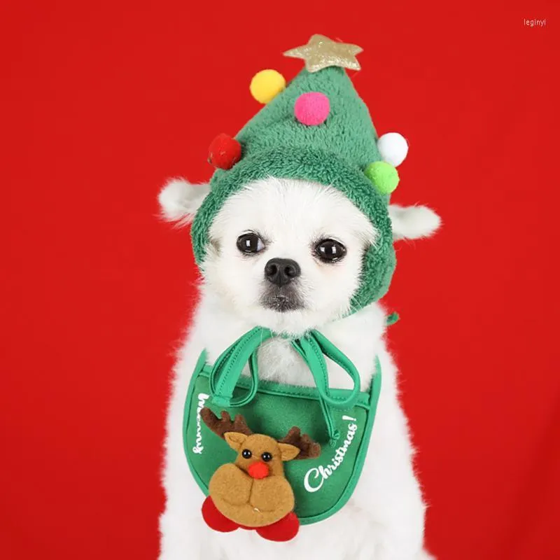 Dog Apparel Christmas Pet Hat Cute Tree Antler Puppy Pets Saliva Towel Bib Polyester Winter Clothes Dressing Up Supplies