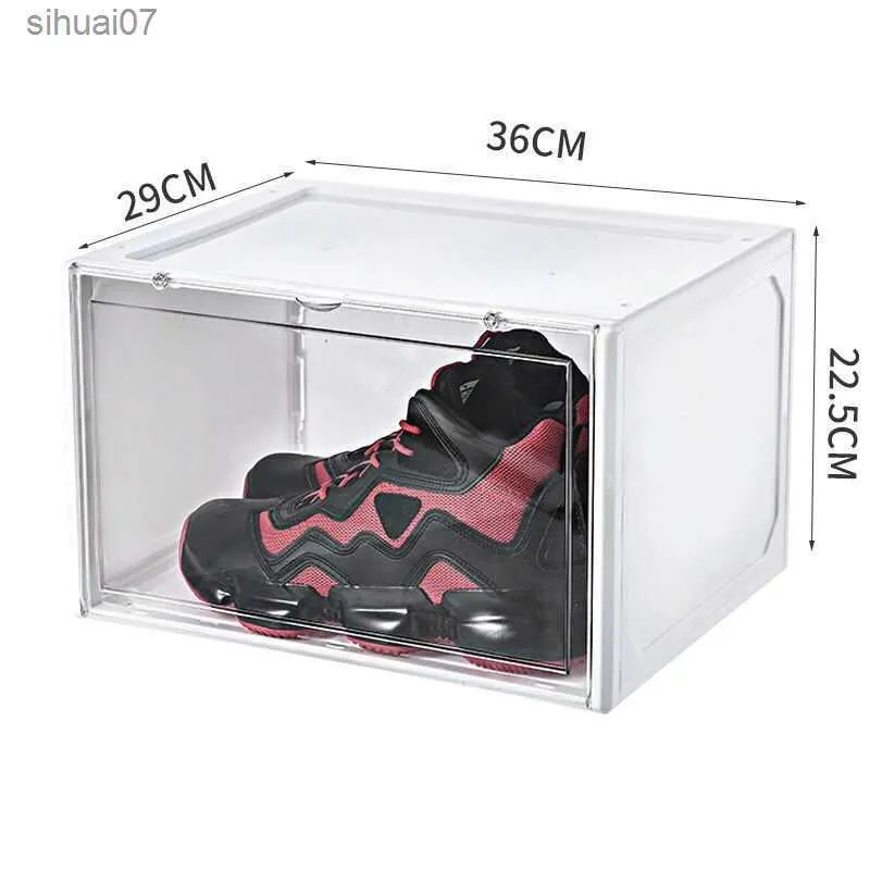 Scatola di immagazzinaggio trasparente per scarpe Assorbimento magnetico ispessito Scarpiera nano Scarpiera a prova di polvere Scarpe da parete L230705