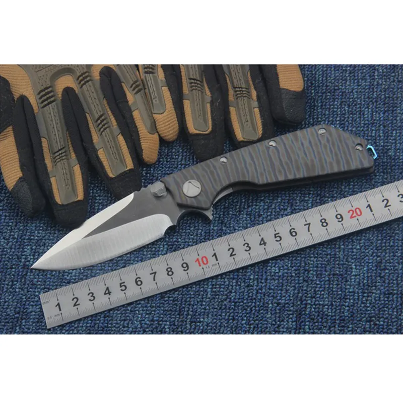 D2 Steel Blade Folding Knife Stone Washing Titanium Handle Outdoor Pocket Rescue Camping Hunting Self-Defense Survival Tool Edc 299