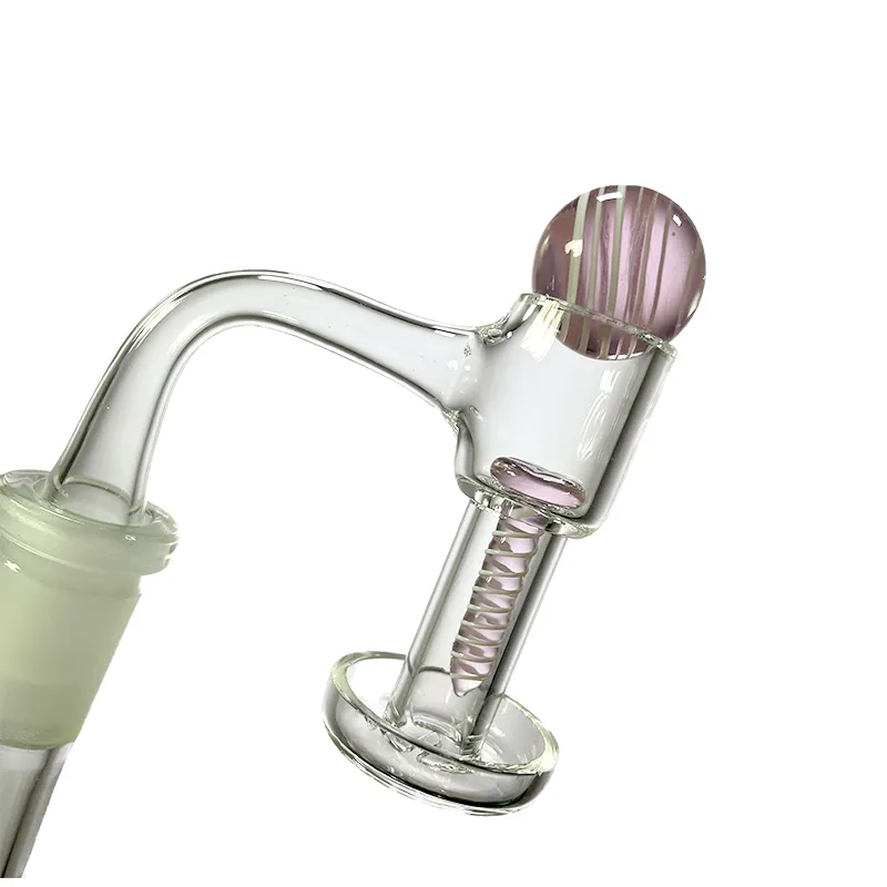 Full Weld Terp Slurper Quartz Banger Set W/ Glass Marble Pearl Pill - 10mm 14mm Male 90 Degree Frosted Joint Beveled Edge Top For Water Bong