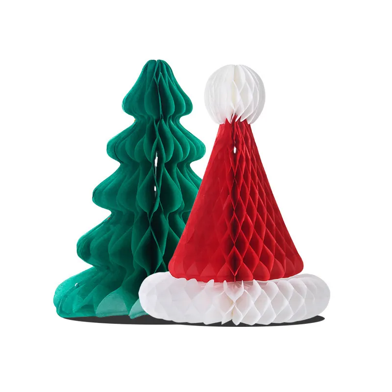 Christmas Tree Decoration Hat Green Trees Shaped Hanging Ornament Honeycomb Shape Xmas Hats Festival Party Decor Accessories