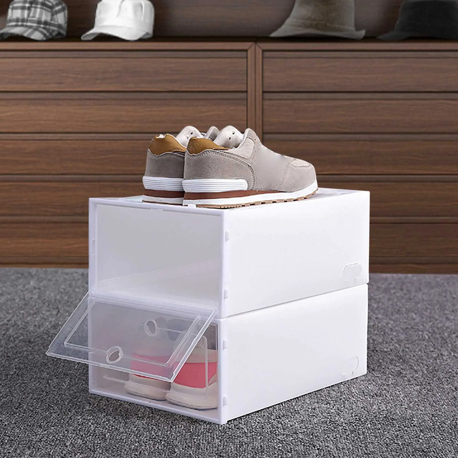 Clear Shoe Boxes Stackable Storage Transparent Plastic Organizer With ...
