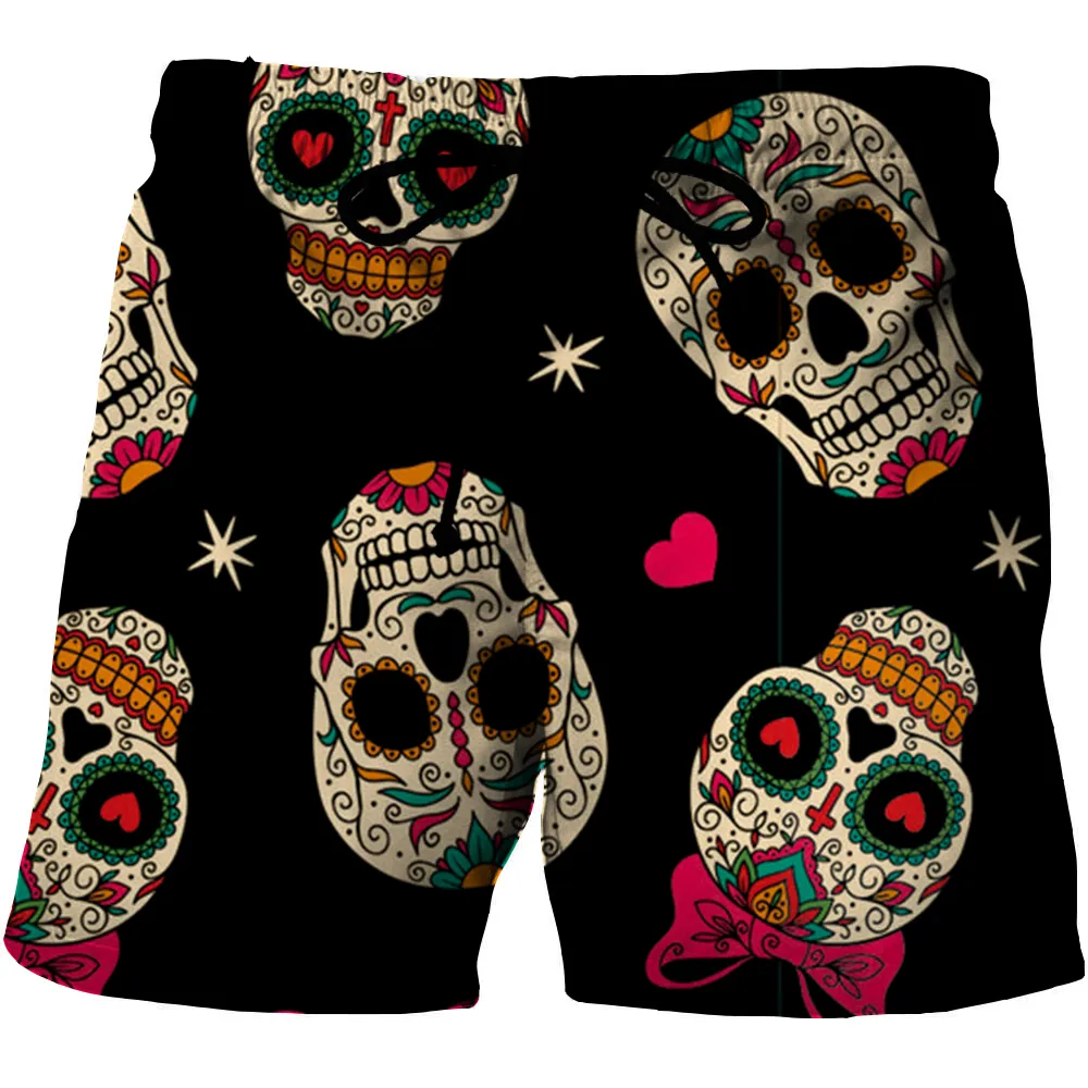 Men's Shorts Wuiliy Men's Skull Graphic Beach Shorts 3D Pattern Dark Cranium Boardshorts MenWomen Skeleton LA Hip Hop Short Pants 230704