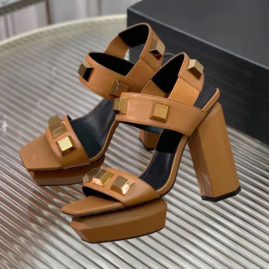 Luxury Designer Leather Stud Detailed Platform Chunky Heel Sandals With Chunky High Heels Ankle Strap Square Toe Open Toes And Heeled Block Heel 10cm Heelt For Womens Footwear From Coollala 100.51