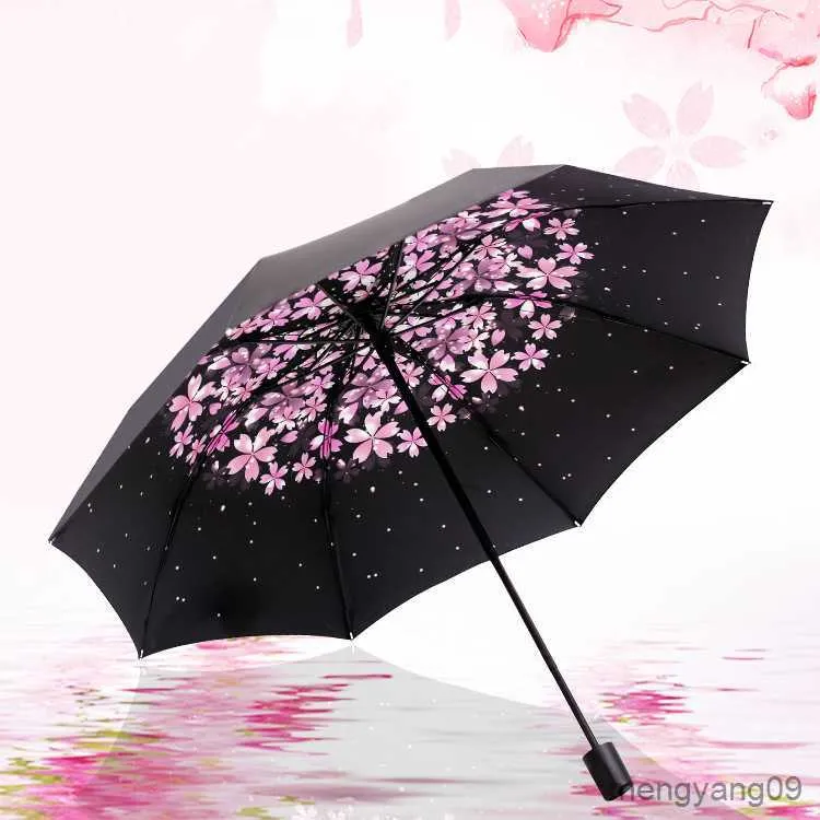 Estilo de arte de guarda-chuva para faculdade de meninas linda flor na água pequeno guarda-chuva portátil para abrigo do vento R230705