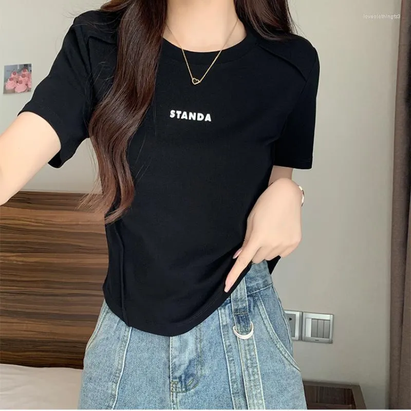 Magliette da donna Stile coreano Moda Lettere Stampate T-shirt a maniche corte Donna 2023 Estate Casual O-Collo Top Donna Slim Tee